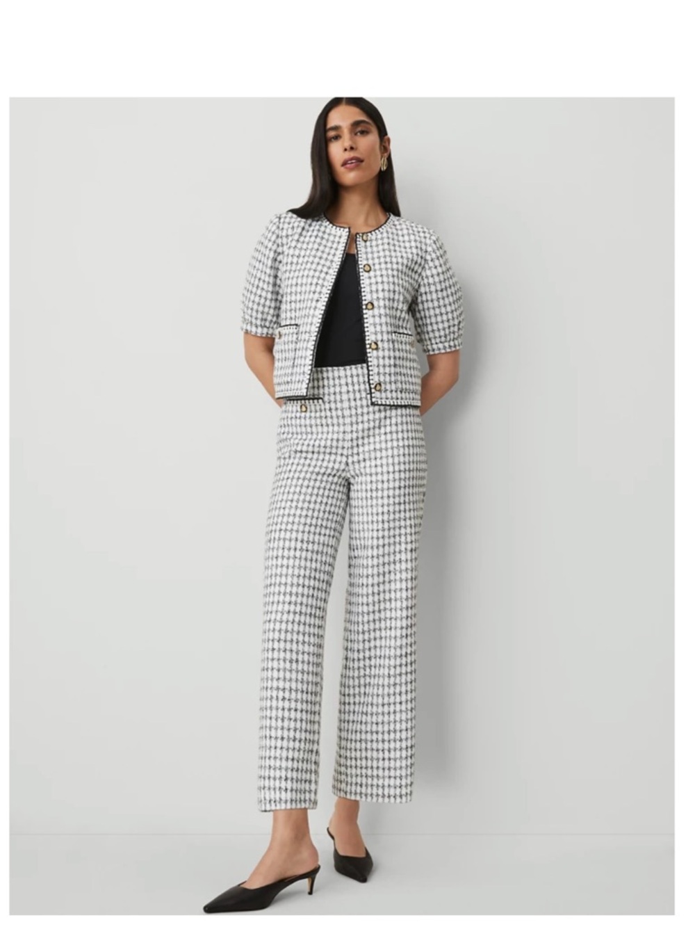 Ann Taylor Wide-Leg Ankle Pant in Tweed - White & Black